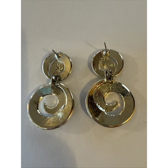 Vintage 80s Enamel Swirl Statement Earrings Gold Tone Dangle Pierced Bold‎ - Picture 5 of 8